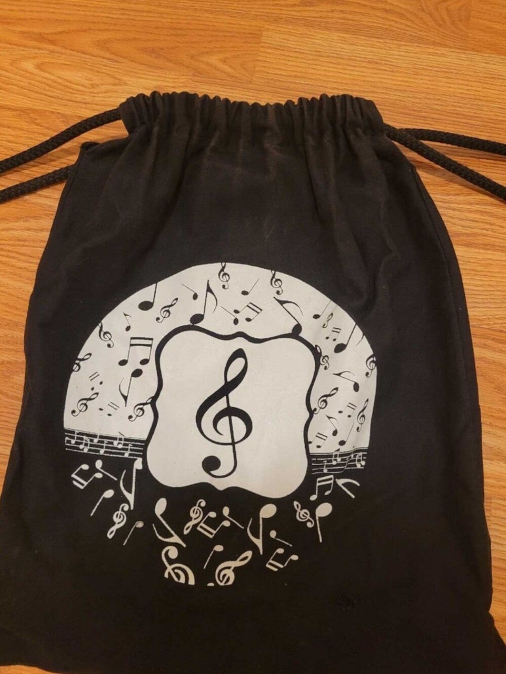 Black Music Note Drawstring Backpack - Picture 3 of 4